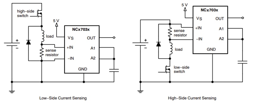Application Circuit Diagram - onsemi NCx703x Unidirectional Current Sense Amplifiers